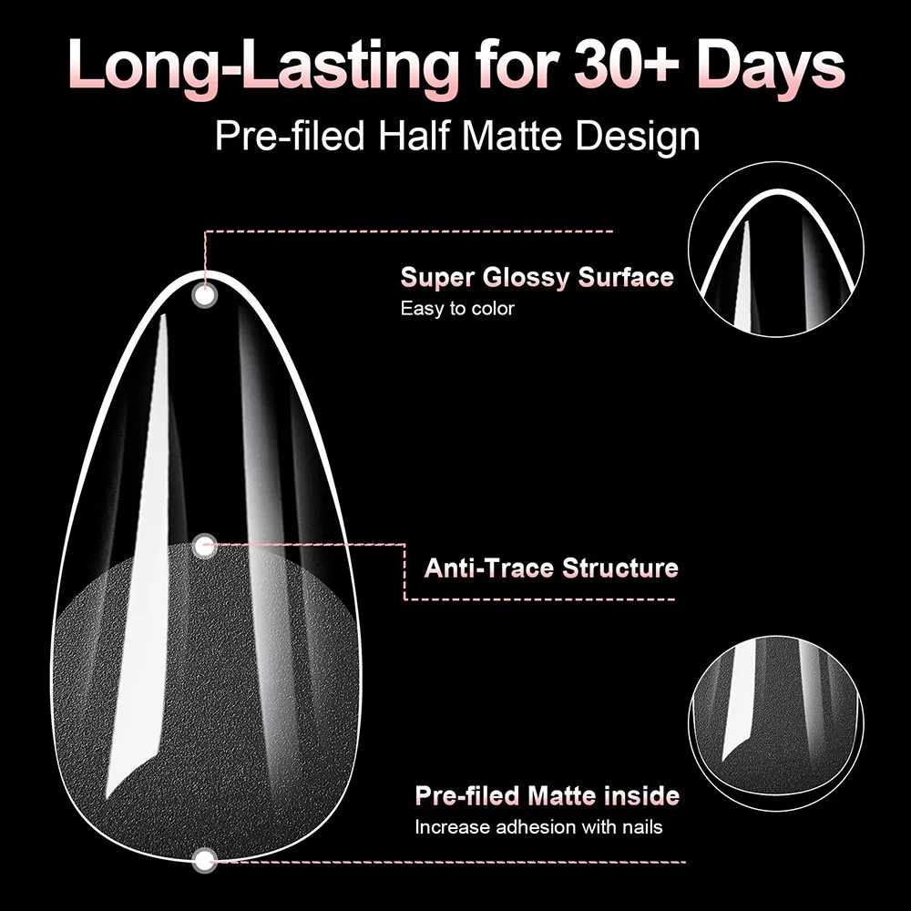 100pcs/box 10 types Fake Nail Tips Coffin Press on Nail Clear Full Cover Nail Artificial Press on Long Ballerina - Image 3