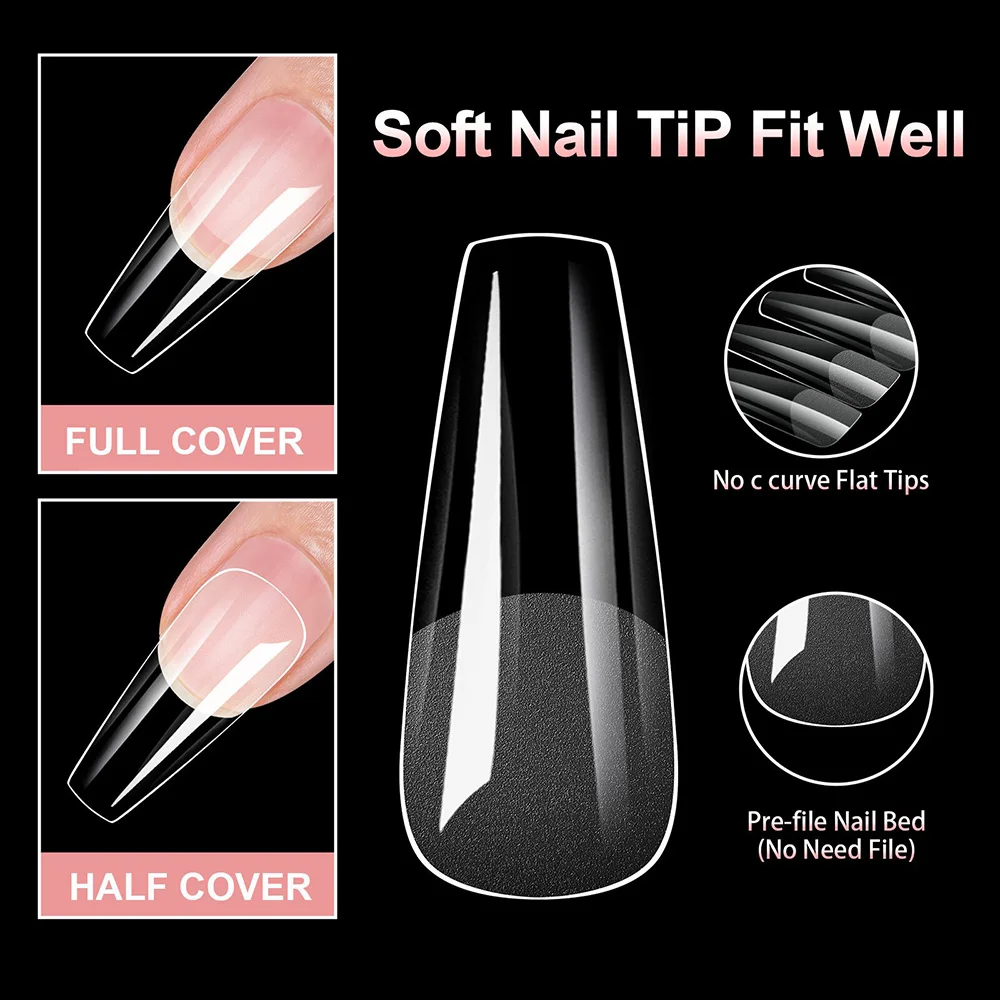 100pcs/box 10 types Fake Nail Tips Coffin Press on Nail Clear Full Cover Nail Artificial Press on Long Ballerina - Image 4