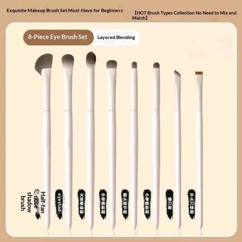 10Pcs Natural Eye Makeup Brushes Set With Storage Bag Detail Eyeshadow Brush Makeup Brush White Ultra Soft Makeup Tool - Image 3