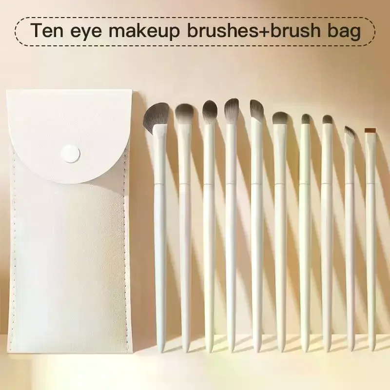 10Pcs Natural Eye Makeup Brushes Set With Storage Bag Detail Eyeshadow Brush Makeup Brush White Ultra Soft Makeup Tool - Image 2
