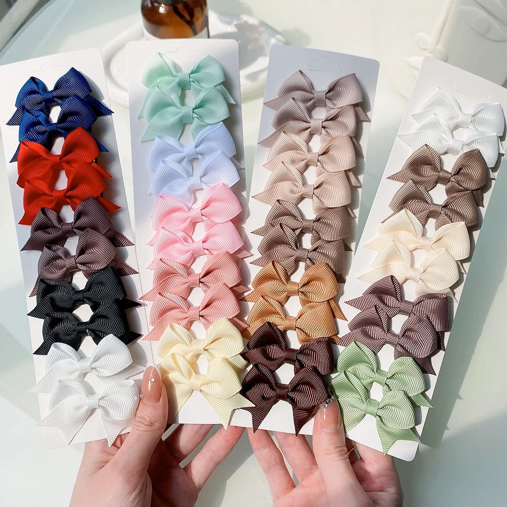 10Pcs/Set New Cute Solid Ribbon Bowknot Hair Clips for Baby Girls Handmade Bows Hairpin Barrettes Headwear Baby Hair Accessories - Image 2