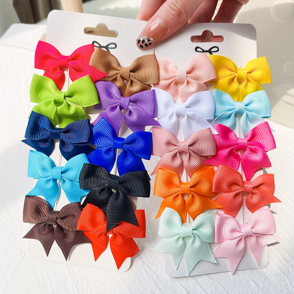 10Pcs/Set New Cute Solid Ribbon Bowknot Hair Clips for Baby Girls Handmade Bows Hairpin Barrettes Headwear Baby Hair Accessories - Image 5