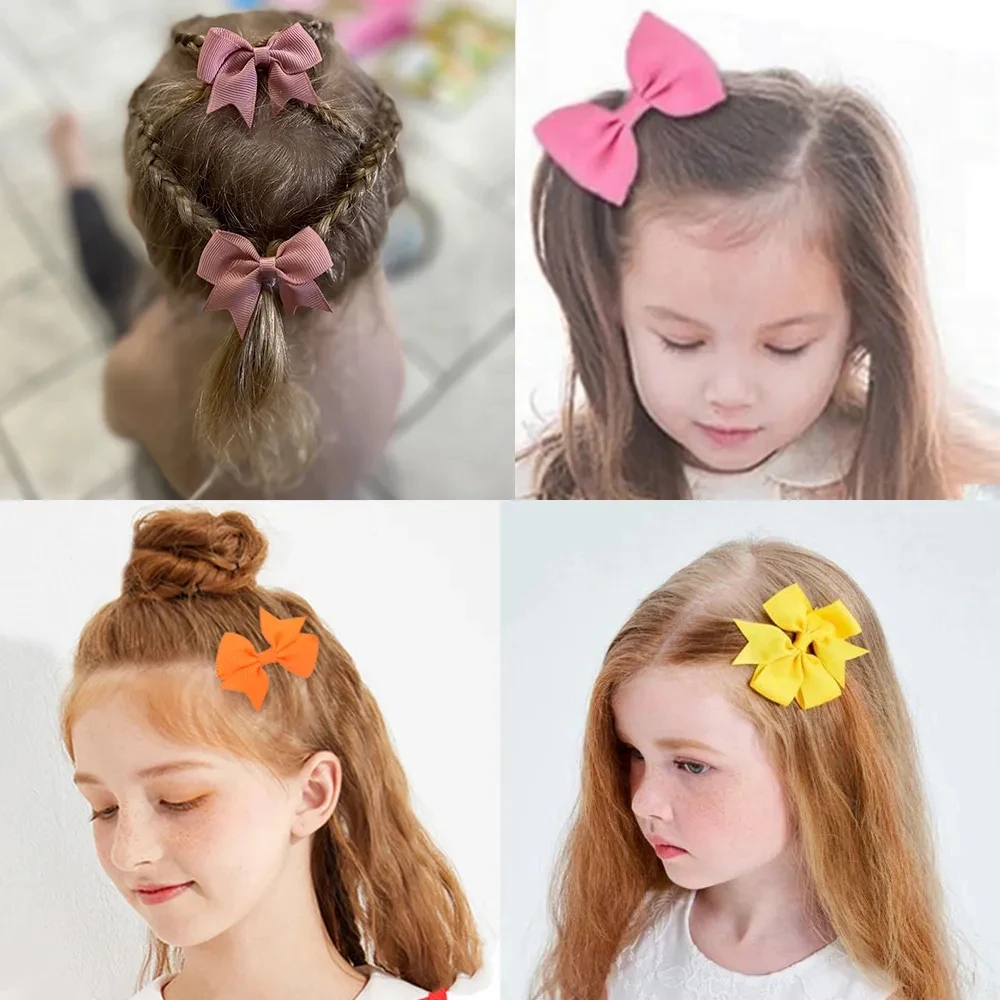 10Pcs/Set New Cute Solid Ribbon Bowknot Hair Clips for Baby Girls Handmade Bows Hairpin Barrettes Headwear Baby Hair Accessories - Image 3