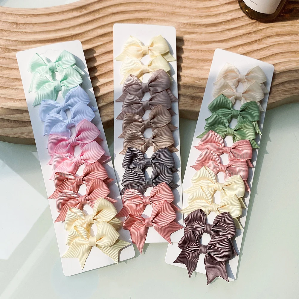 10Pcs/Set New Cute Solid Ribbon Bowknot Hair Clips for Baby Girls Handmade Bows Hairpin Barrettes Headwear Baby Hair Accessories - Image 4