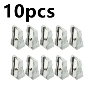 10pcs Silver Pencil Sharpener Aluminum Alloy Manual Single Hole Portable Design Suitable Office Artistic Drawing Stationery