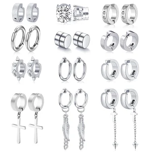 1/12 Pairs Stainless Steel Non-Piercing Magnetic Stud Earrings Unisex CZ Magnet Ear Clip Women And Men Punk Hip Hop Earring Set