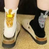 1/2 Pair Cartoon Cute Cat Balls Sports Socks For Women Girls Summer Middle Tube Socks Funny Cartoon Cat Ding Bell Ball Socks