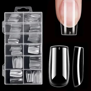120-Piece Clear Nail Sticker Set, Including 12 Sizes Such as Square, Oval, Pointed, Almond, Coffin, Etc., Full-Cover Acrylic False Nails