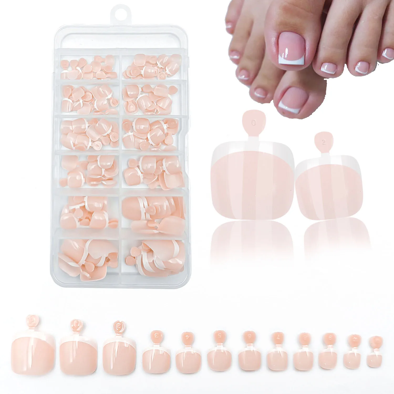 120Pcs Glossy Nude Pink French Press-On-Toenail Set 1*Box Short French Square Fake Toe Nails Solid-Color Manicure Toenails Tips - Image 2