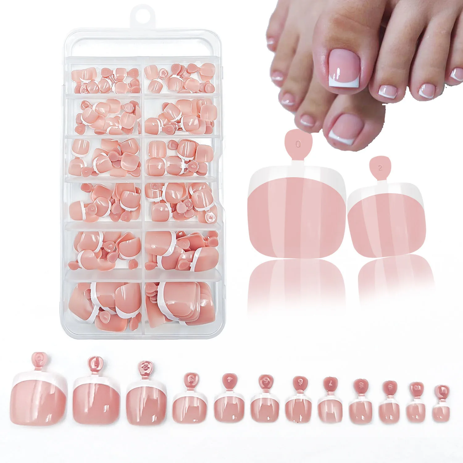 120Pcs Glossy Nude Pink French Press-On-Toenail Set 1*Box Short French Square Fake Toe Nails Solid-Color Manicure Toenails Tips - Image 4