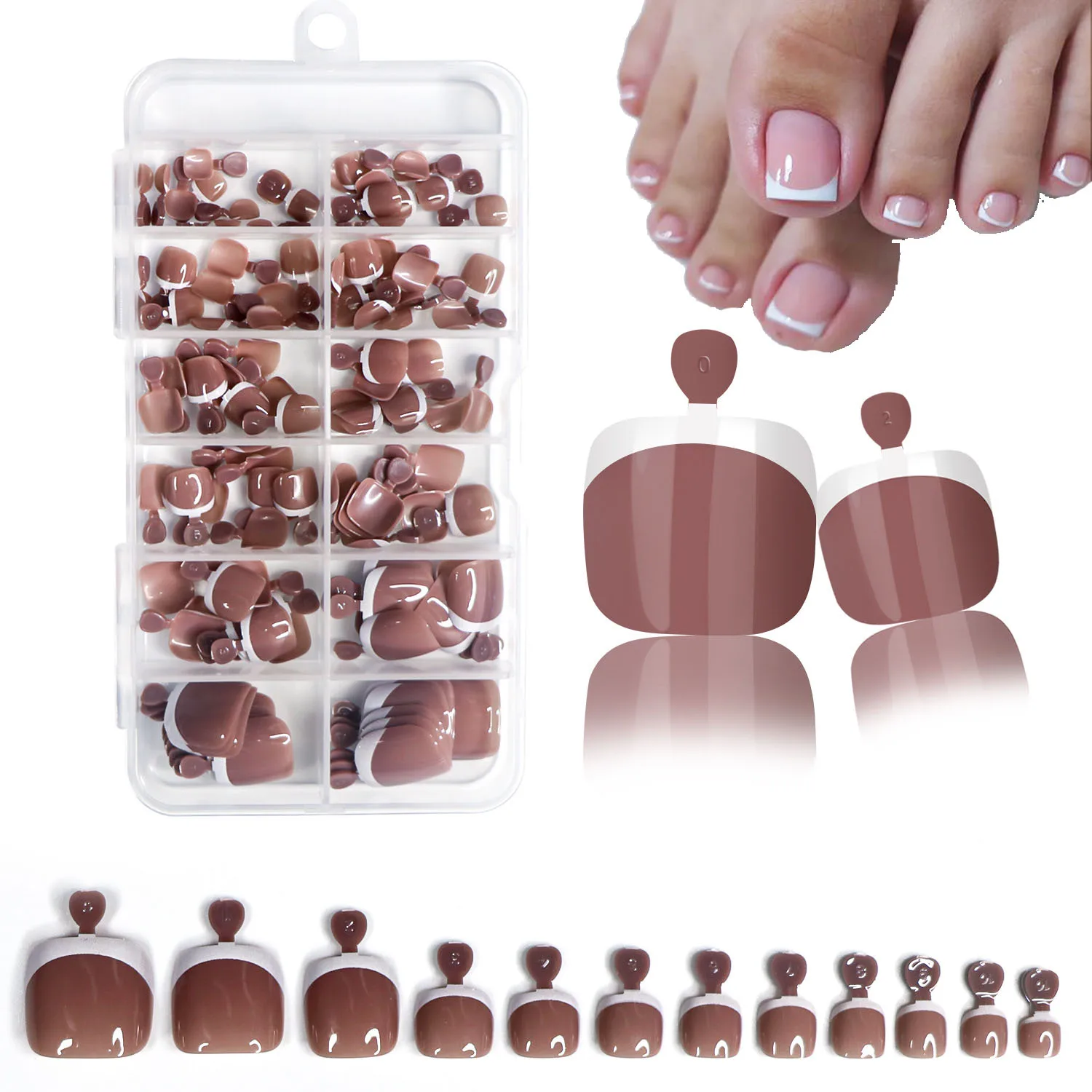 120Pcs Glossy Nude Pink French Press-On-Toenail Set 1*Box Short French Square Fake Toe Nails Solid-Color Manicure Toenails Tips - Image 6