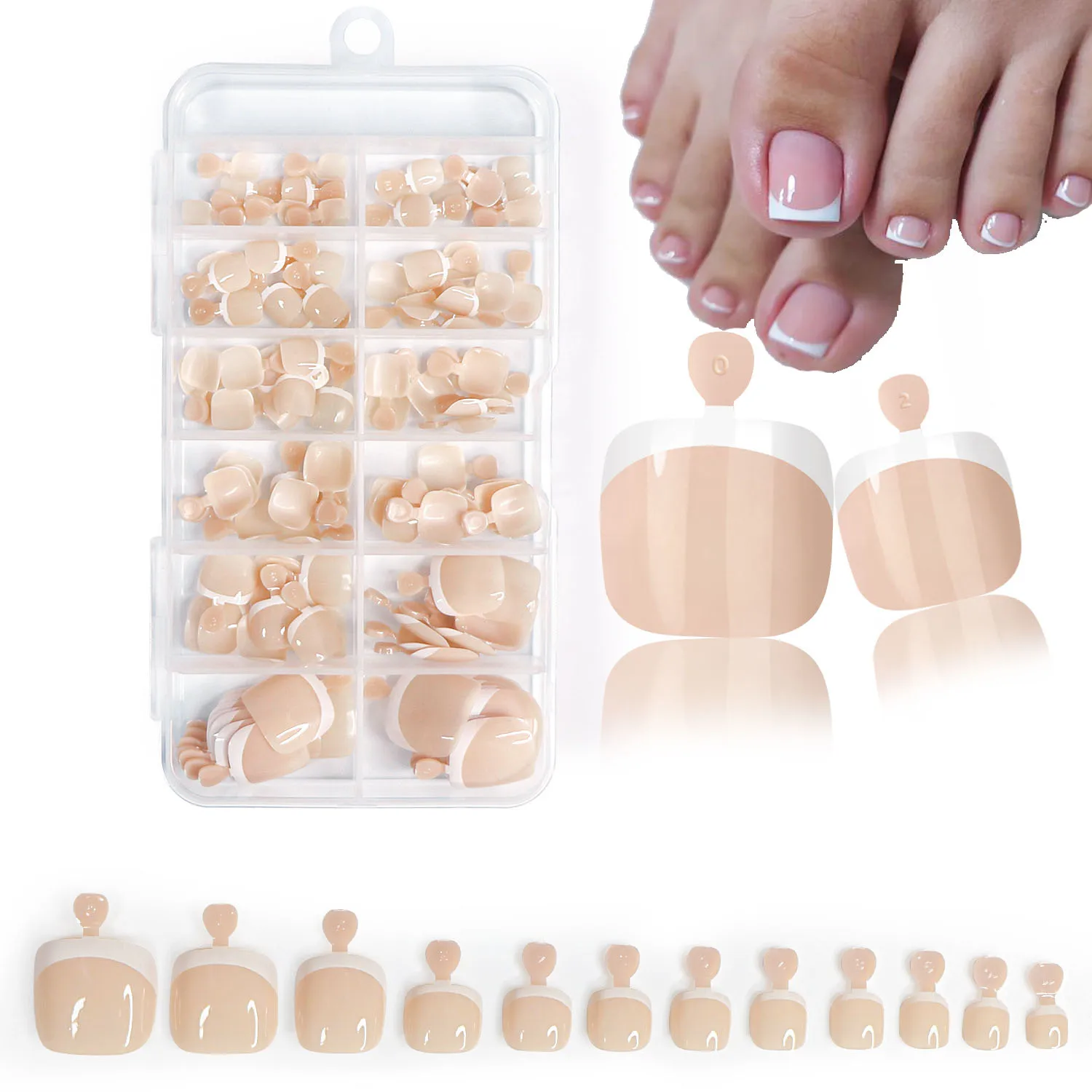 120Pcs Glossy Nude Pink French Press-On-Toenail Set 1*Box Short French Square Fake Toe Nails Solid-Color Manicure Toenails Tips - Image 3