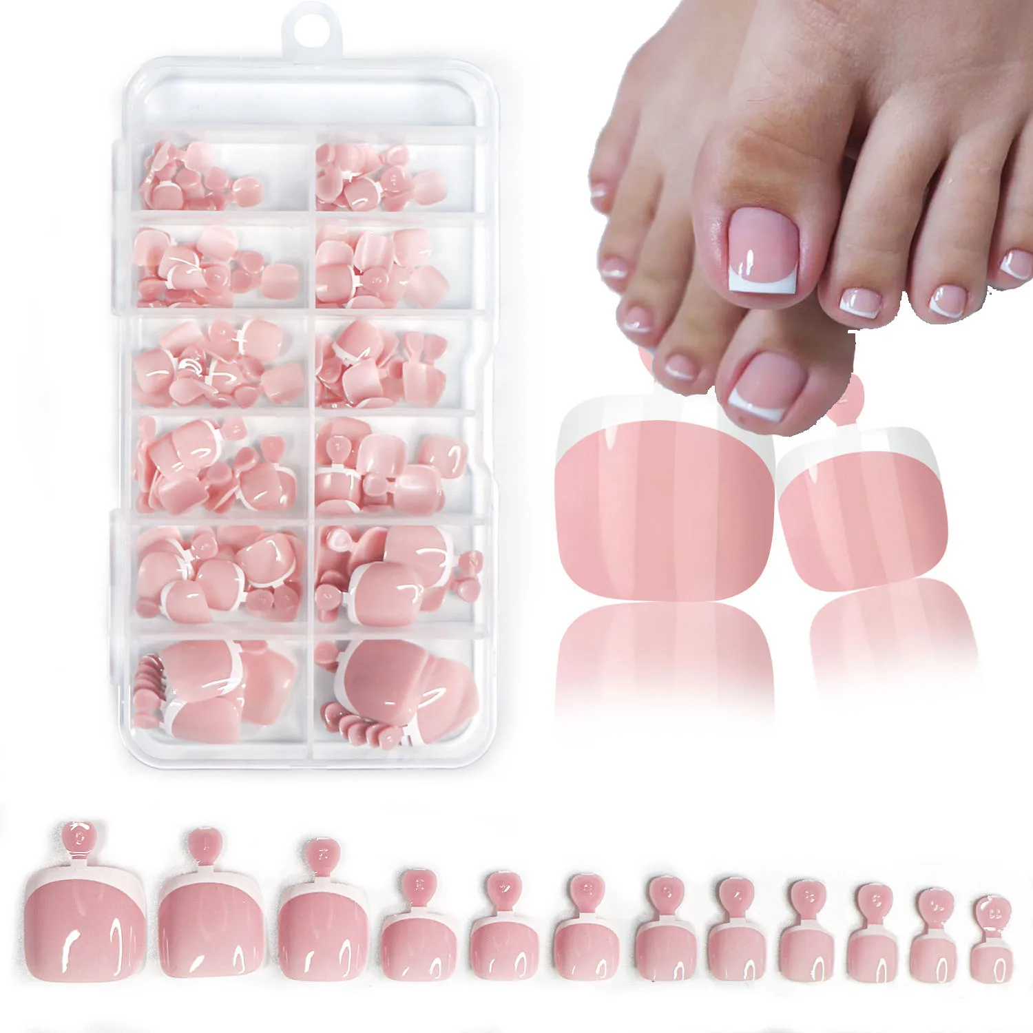 120Pcs Glossy Nude Pink French Press-On-Toenail Set 1*Box Short French Square Fake Toe Nails Solid-Color Manicure Toenails Tips - Image 5