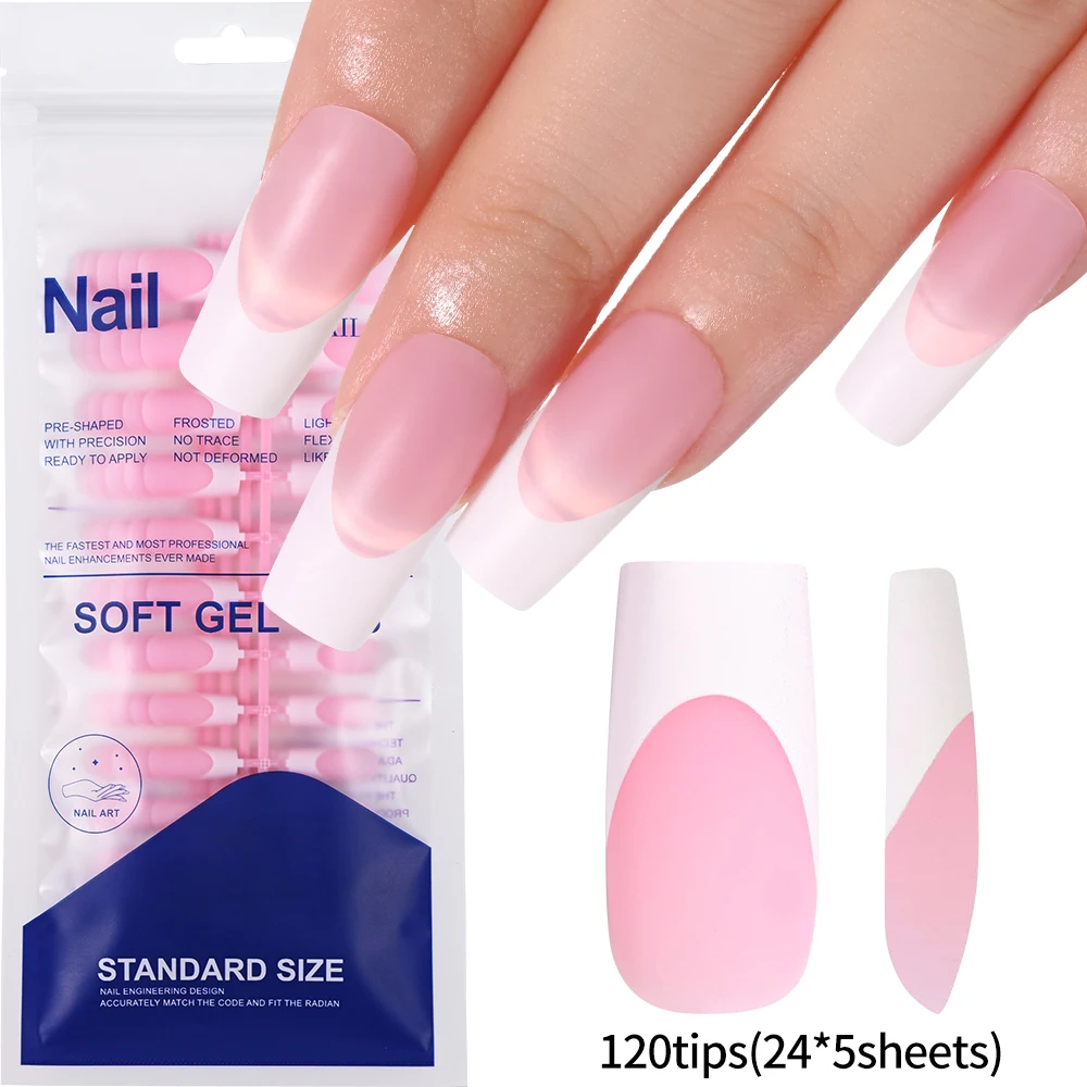 120Pcs Medium Long Square Acrylic French Fake Nails Full Cover Wearable French Press on Nails for Women Mixed Size False Nails - Image 2