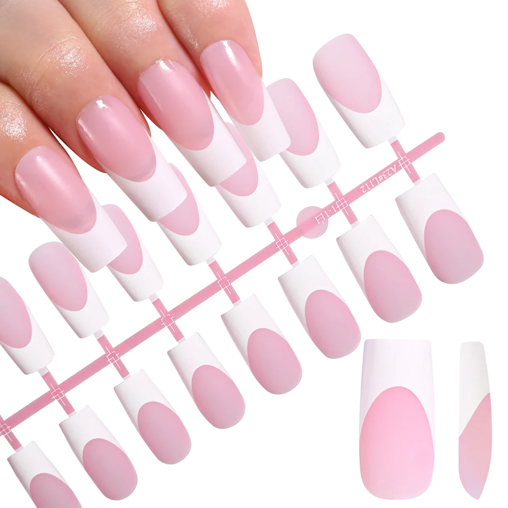 120Pcs Medium Long Square Acrylic French Fake Nails Full Cover Wearable French Press on Nails for Women Mixed Size False Nails - Image 4