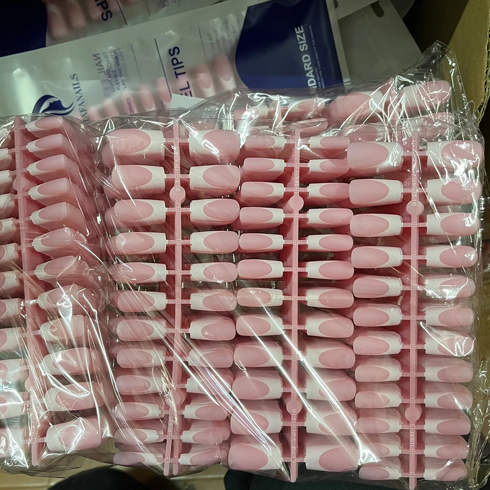 120Pcs Medium Long Square Acrylic French Fake Nails Full Cover Wearable French Press on Nails for Women Mixed Size False Nails - Image 3