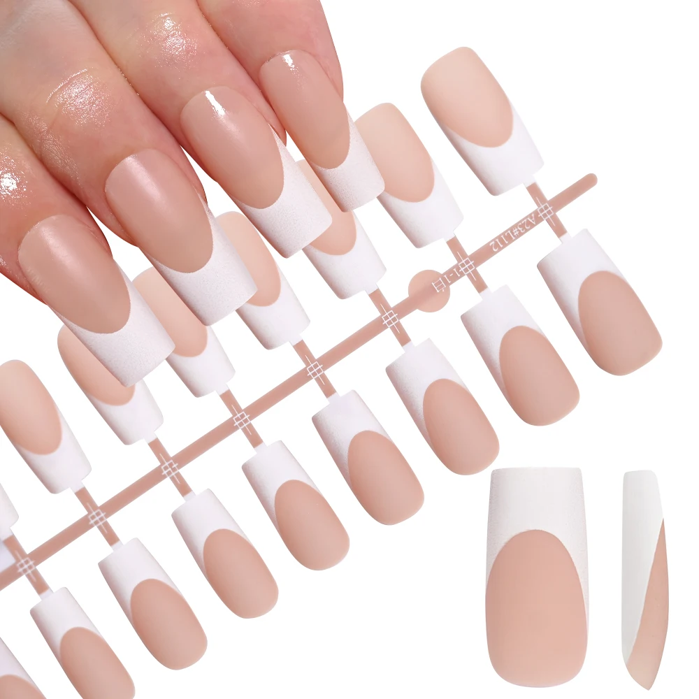 120Pcs Medium Long Square Acrylic French Fake Nails Full Cover Wearable French Press on Nails for Women Mixed Size False Nails - Image 5