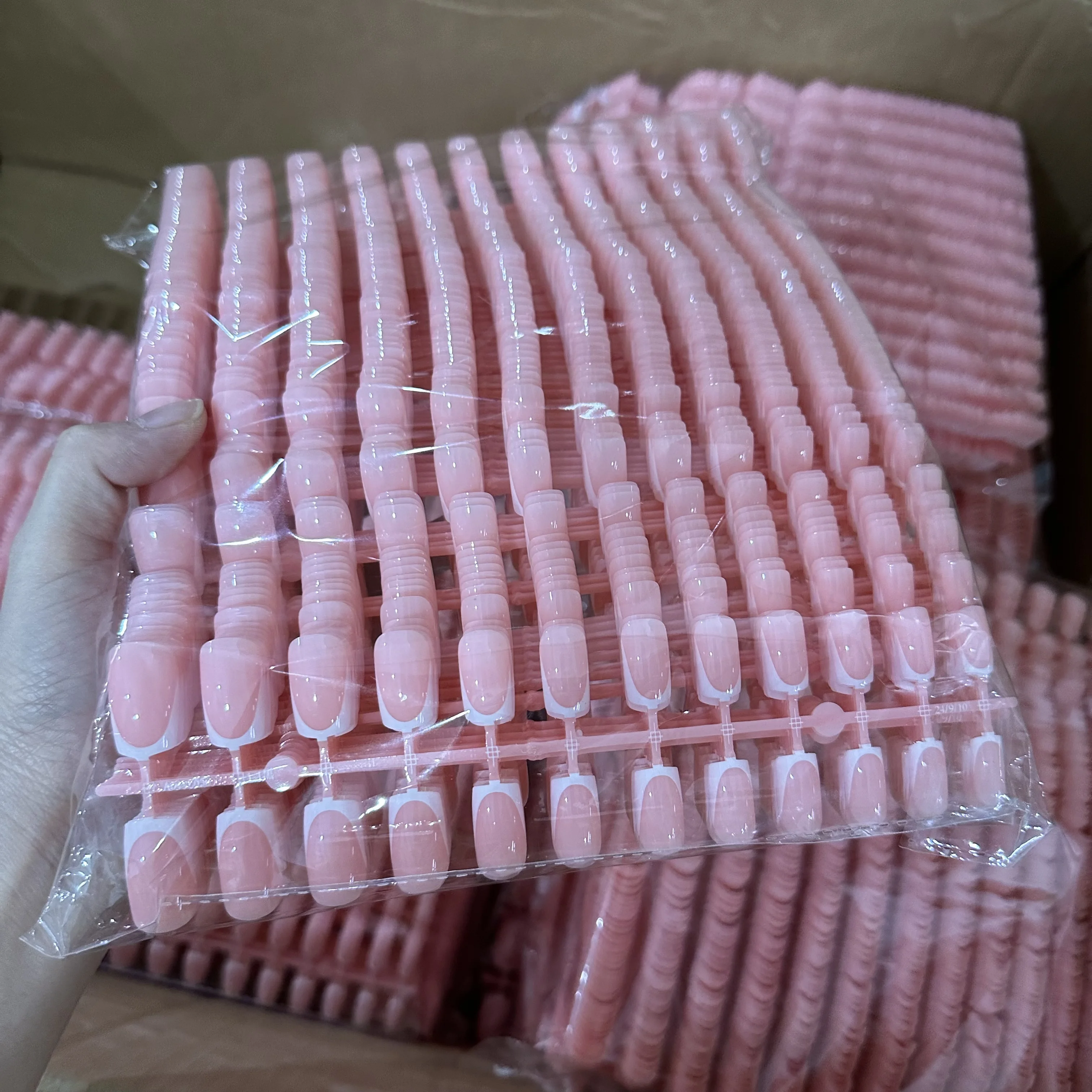 120Pcs Short Square Coffin French Fake Nails Glossy Pink Full Cover Wearable Press on Nails Wearable Acrylic Fake Nails Tips # - Image 2