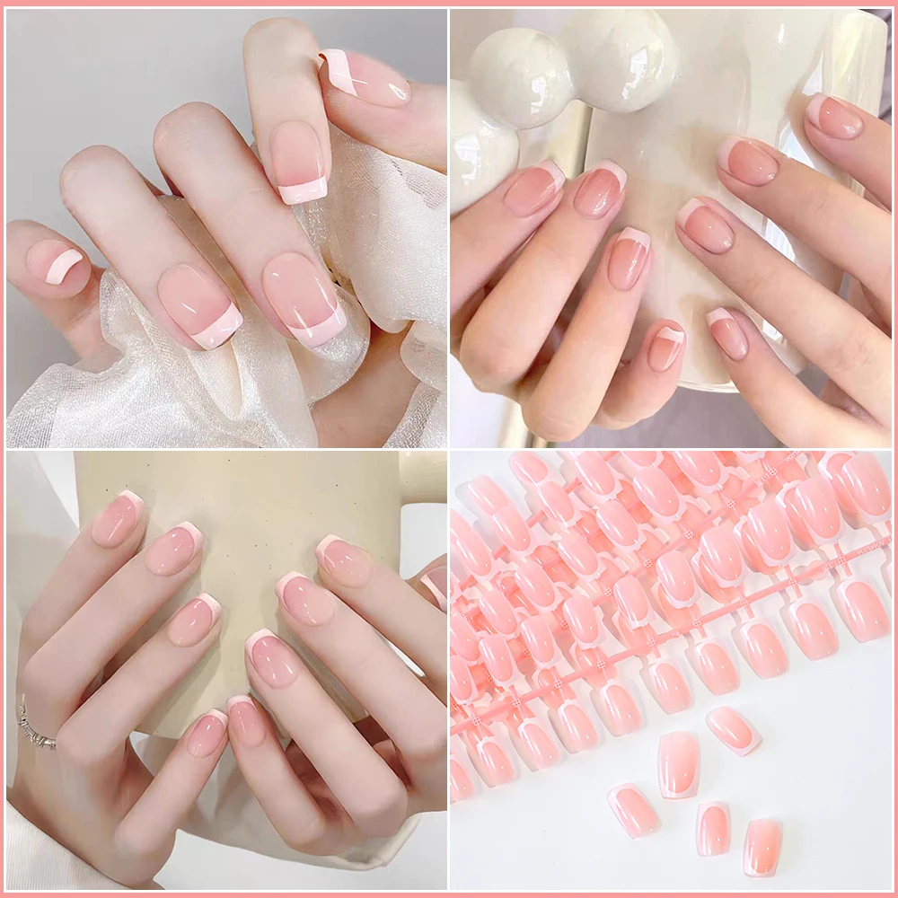 120Pcs Short Square Coffin French Fake Nails Glossy Pink Full Cover Wearable Press on Nails Wearable Acrylic Fake Nails Tips # - Image 5