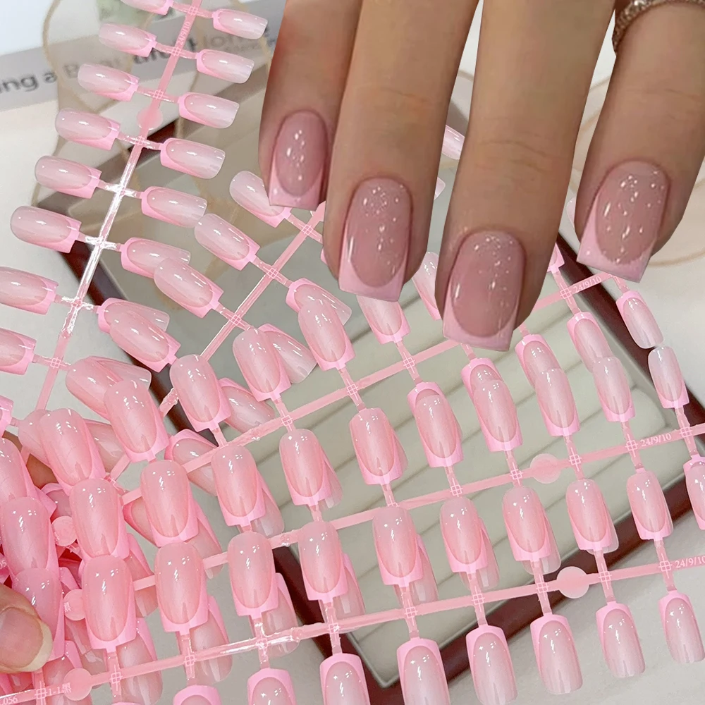 120Pcs Short Square White French Fake Nails Tips Nude Pink Coffin-shaped Glossy Press on nails Full Cover Wearable False Nails-# - Image 2