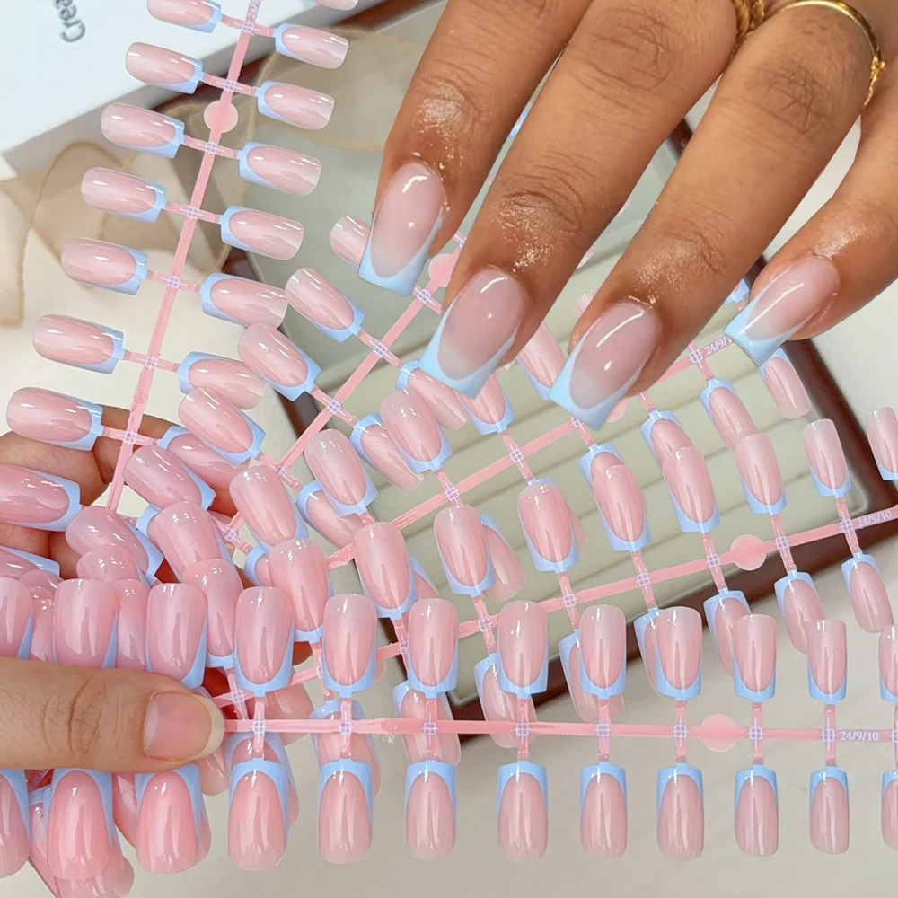 120Pcs Short Square White French Fake Nails Tips Nude Pink Coffin-shaped Glossy Press on nails Full Cover Wearable False Nails-# - Image 4