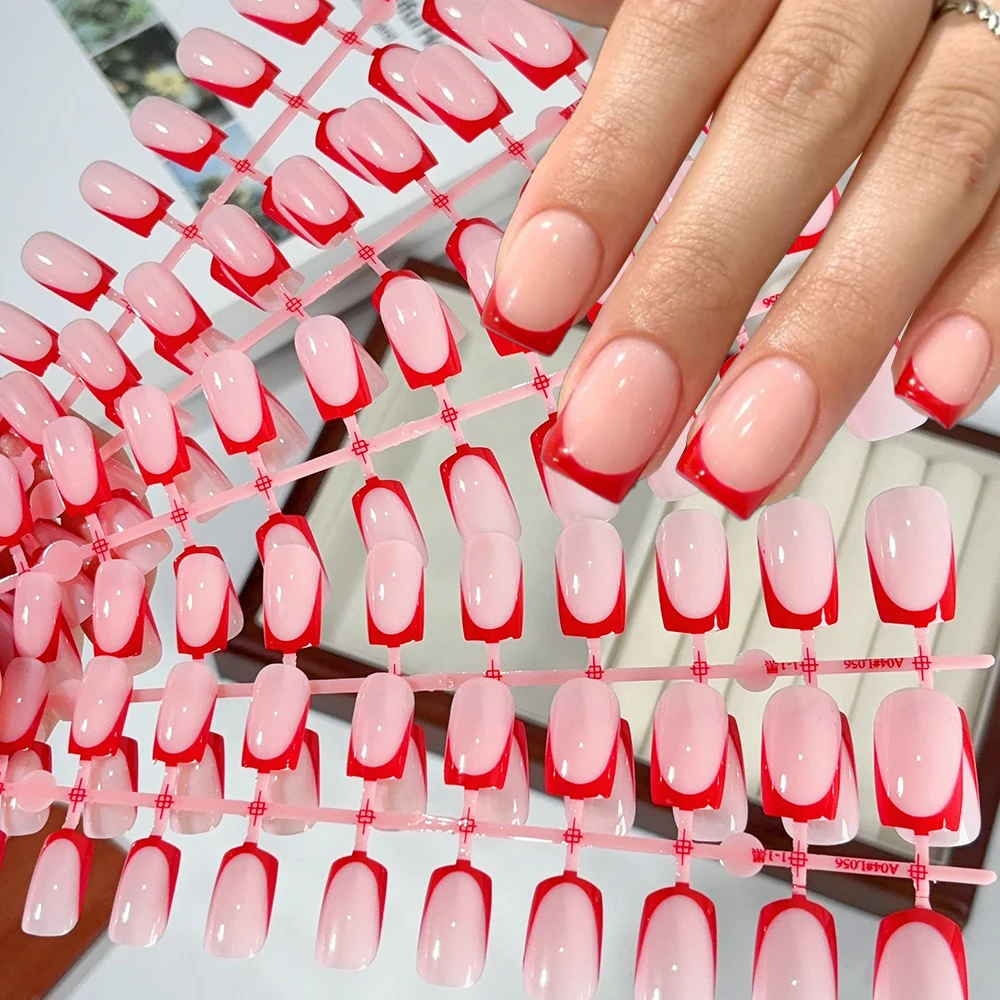 120Pcs Short Square White French Fake Nails Tips Nude Pink Coffin-shaped Glossy Press on nails Full Cover Wearable False Nails-# - Image 3