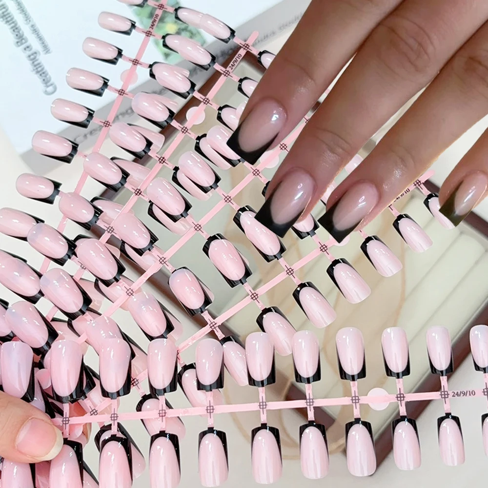 120Pcs Short Square White French Fake Nails Tips Nude Pink Coffin-shaped Glossy Press on nails Full Cover Wearable False Nails-# - Image 5