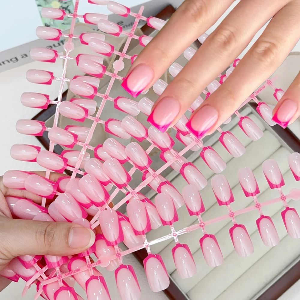 120Pcs Short Square White French Fake Nails Tips Nude Pink Coffin-shaped Glossy Press on nails Full Cover Wearable False Nails-# - Image 6