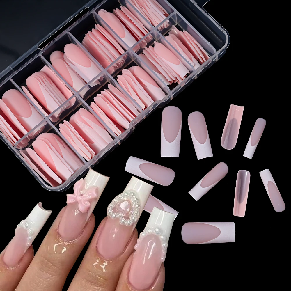 120Pcs/box Matte Pink French Press On Nails Acrylic Long Square Fake Nails Tips Full Cover Women Extension Wearable False Nails- - Image 2