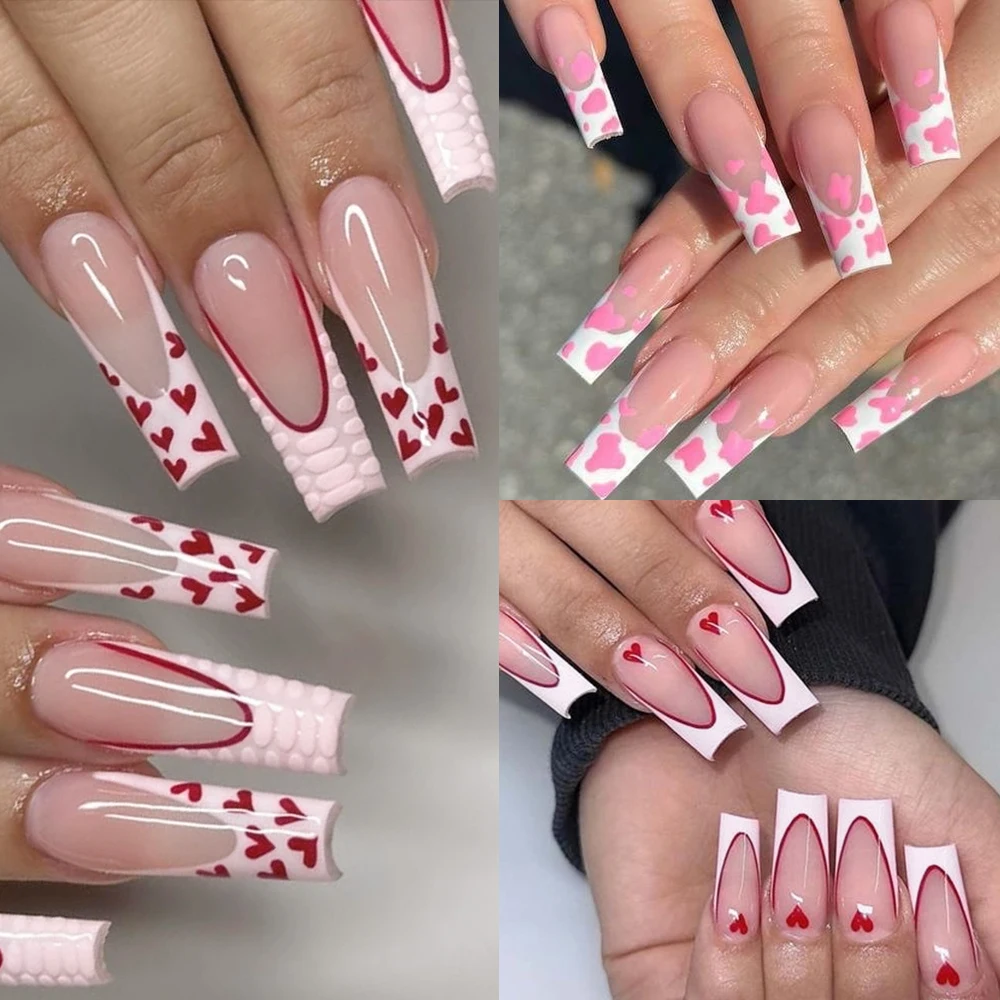 120Pcs/box Matte Pink French Press On Nails Acrylic Long Square Fake Nails Tips Full Cover Women Extension Wearable False Nails- - Image 4