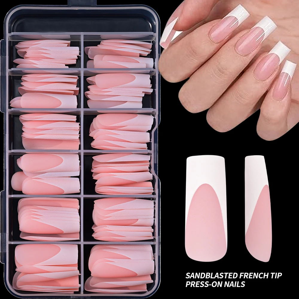 120Pcs/box Matte Pink French Press On Nails Acrylic Long Square Fake Nails Tips Full Cover Women Extension Wearable False Nails- - Image 3