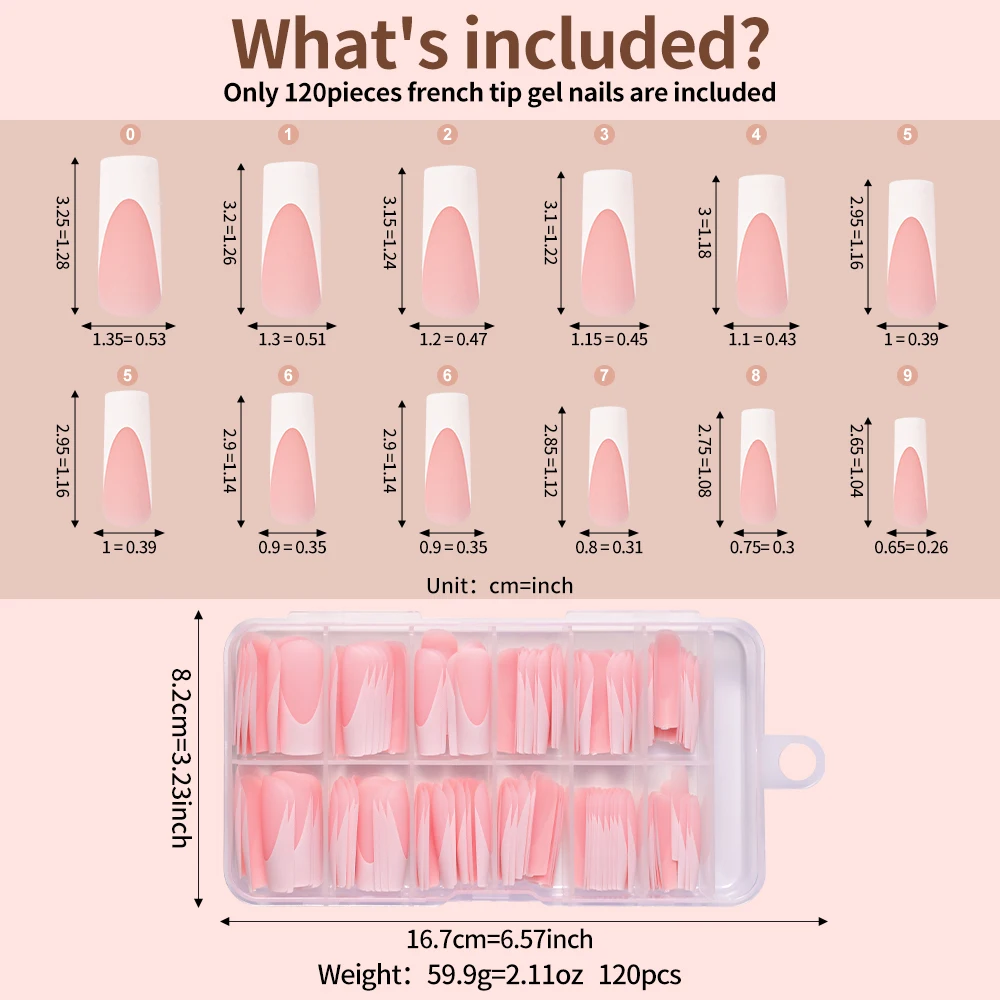 120Pcs/box Matte Pink French Press On Nails Acrylic Long Square Fake Nails Tips Full Cover Women Extension Wearable False Nails- - Image 6