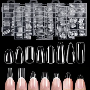 120pcs Clear Nail Tips Set Coffin Almond Slender Stiletto Oval Square & More Shapes Full Cover Acrylic Press on Nails 12 Sizes