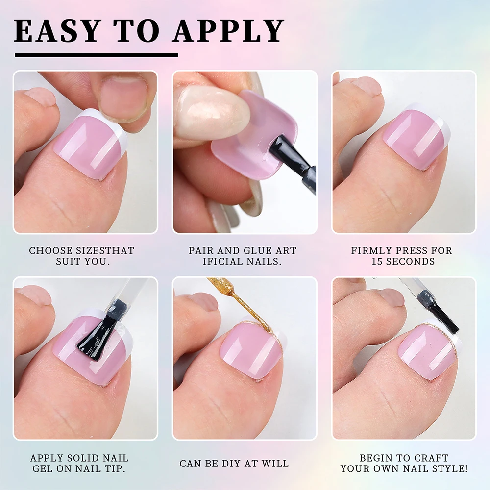 120pcs Short Square False Toe Nail Tips Pink French Soft Gel Press On Toenails White Edge Fake Toe nails Full Cover Toe Nail Tip - Image 5