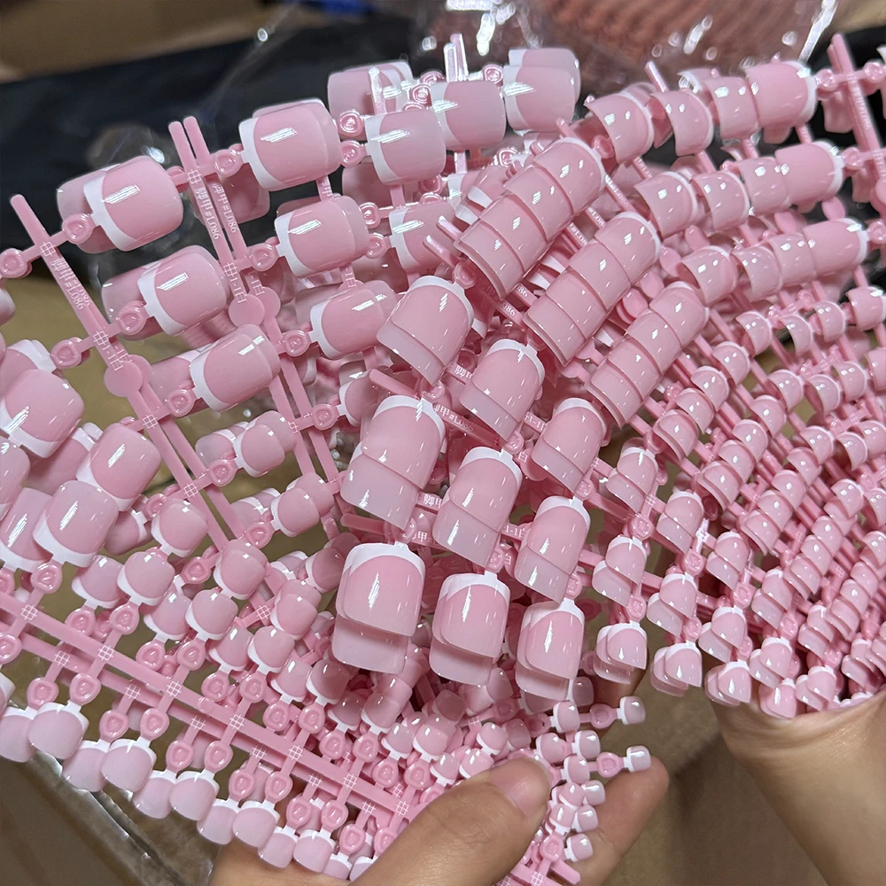 120pcs Short Square False Toe Nail Tips Pink French Soft Gel Press On Toenails White Edge Fake Toe nails Full Cover Toe Nail Tip - Image 3