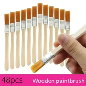 12/24/48PCS Nylon Brushes Short Wooden Handle Art Paint Brushes, Watercolor Brushes Wall Brushes Art Brushes, Cleaning Tools