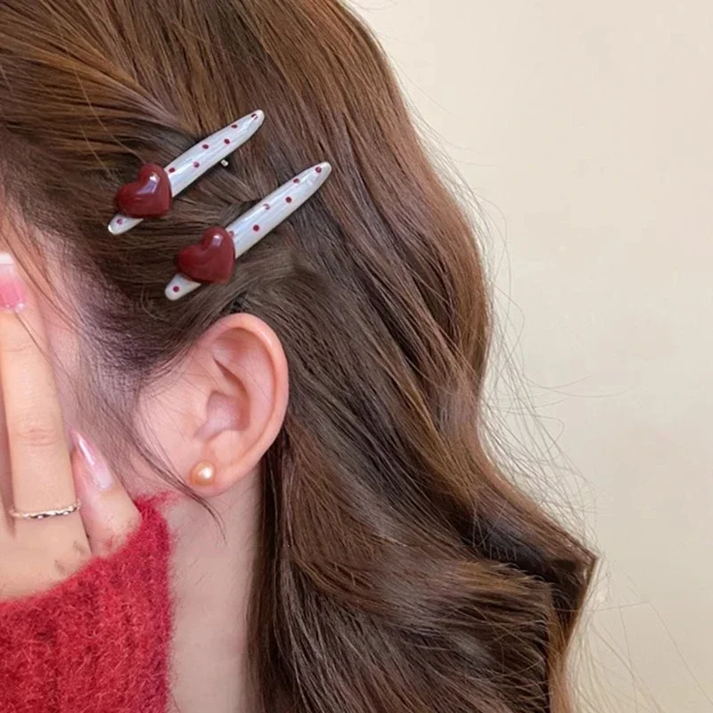 1/2/4pcs Korean Red Hearted Cherry Polka Hair Clip with Sweet and Cute Side Hairbands and Hair Accessories for Women Girls Gifts - Image 2