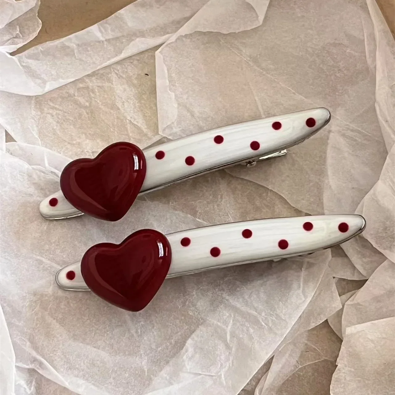 1/2/4pcs Korean Red Hearted Cherry Polka Hair Clip with Sweet and Cute Side Hairbands and Hair Accessories for Women Girls Gifts - Image 6