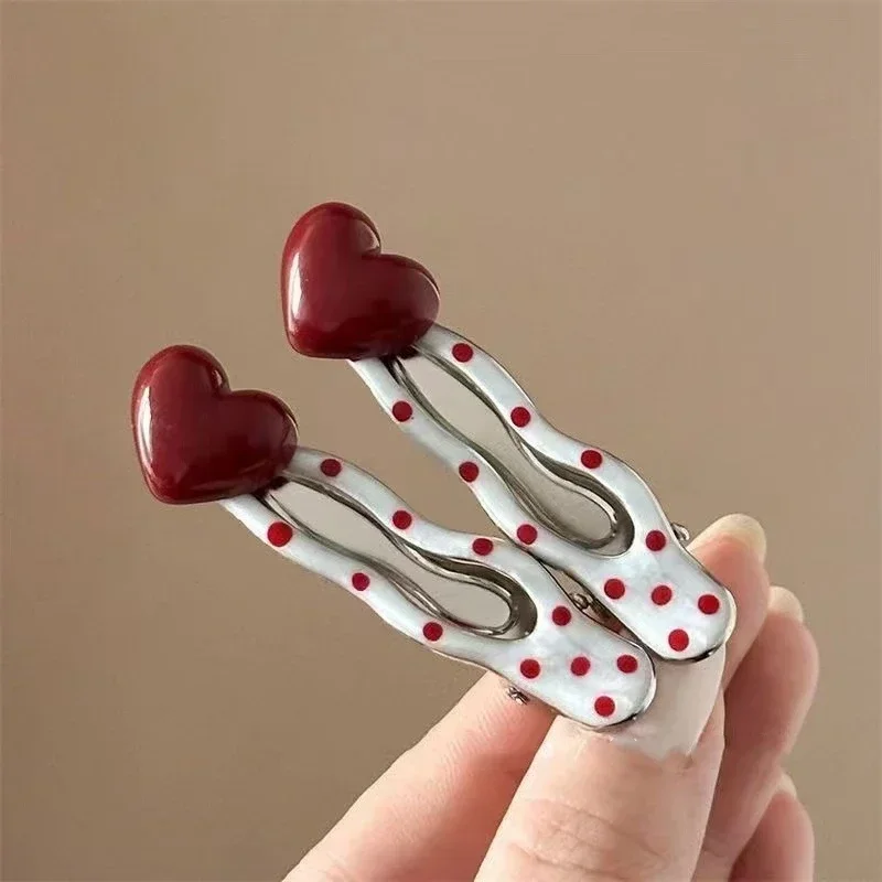 1/2/4pcs Korean Red Hearted Cherry Polka Hair Clip with Sweet and Cute Side Hairbands and Hair Accessories for Women Girls Gifts - Image 3