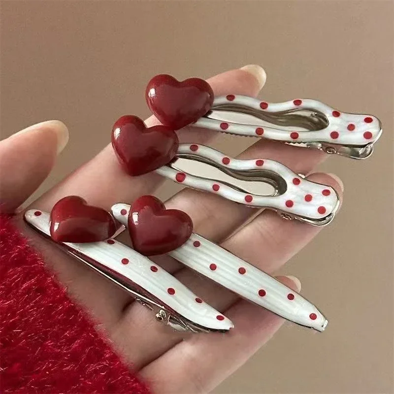 1/2/4pcs Korean Red Hearted Cherry Polka Hair Clip with Sweet and Cute Side Hairbands and Hair Accessories for Women Girls Gifts - Image 4