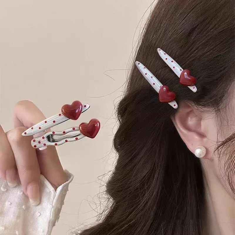 1/2/4pcs Korean Red Hearted Cherry Polka Hair Clip with Sweet and Cute Side Hairbands and Hair Accessories for Women Girls Gifts - Image 5