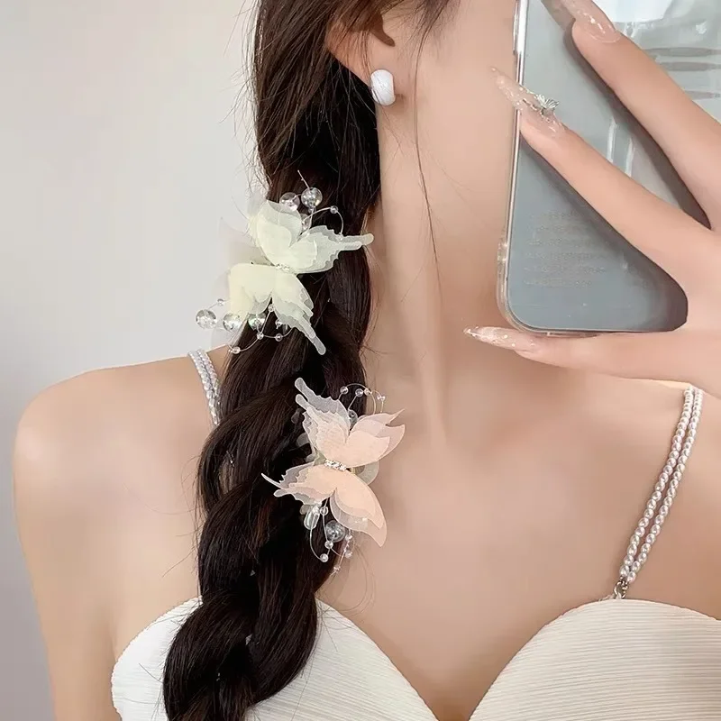 1/2Pcs Tulle Butterfly Hair Clip Women Three Layers Lace Small Shark Hair Clip Girls Colorful Bangs Side Hairpins Hair Accessory - Image 2