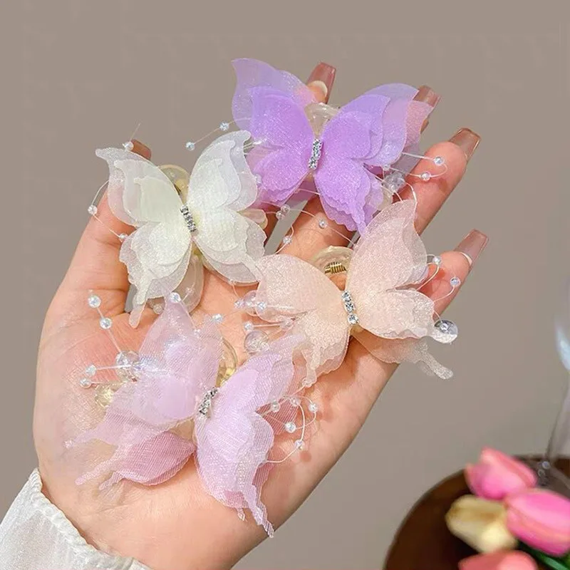 1/2Pcs Tulle Butterfly Hair Clip Women Three Layers Lace Small Shark Hair Clip Girls Colorful Bangs Side Hairpins Hair Accessory - Image 4