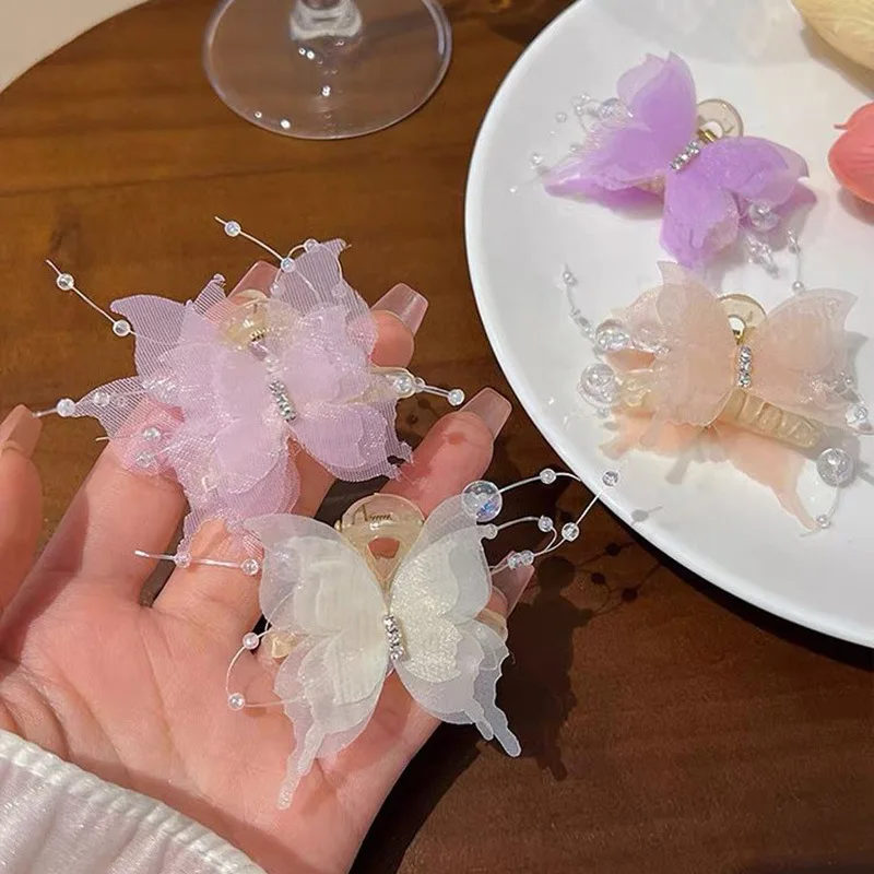 1/2Pcs Tulle Butterfly Hair Clip Women Three Layers Lace Small Shark Hair Clip Girls Colorful Bangs Side Hairpins Hair Accessory - Image 3