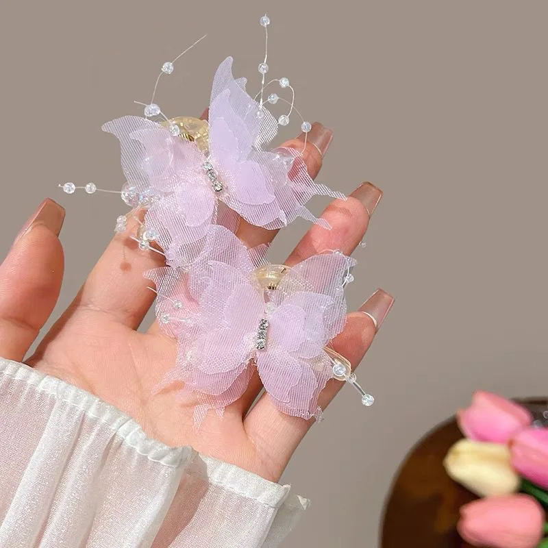 1/2Pcs Tulle Butterfly Hair Clip Women Three Layers Lace Small Shark Hair Clip Girls Colorful Bangs Side Hairpins Hair Accessory - Image 5