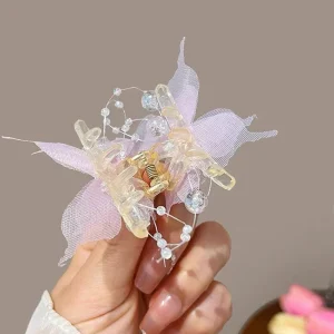 1/2Pcs Tulle Butterfly Hair Clip Women Three Layers Lace Small Shark Hair Clip Girls Colorful Bangs Side Hairpins Hair Accessory