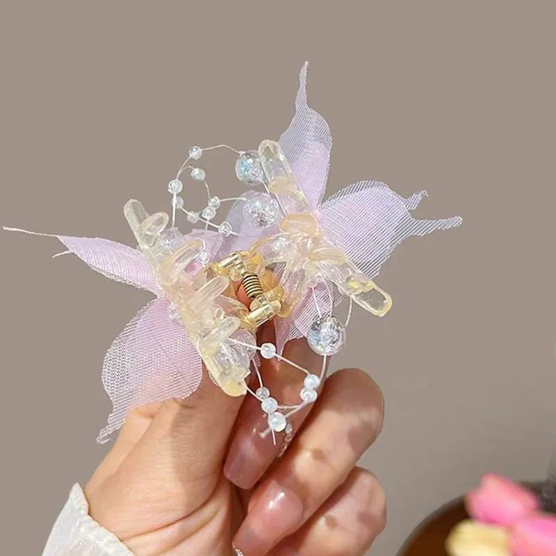 1/2Pcs Tulle Butterfly Hair Clip Women Three Layers Lace Small Shark Hair Clip Girls Colorful Bangs Side Hairpins Hair Accessory