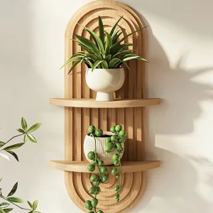 1/2Tier Wooden Arc Wall Shelf Floating Shelves Rustic Wood Storage Rack for Plants & Candles for Home Wall Wall Mounted Decor