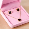 12mm Black Shell Necklace & Earring Set Niche Minimal Round Pendant Stainless Steel Jewelry Gift For Women Girls Fashion Jewelry