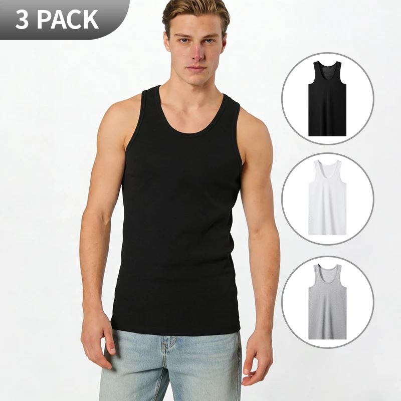 1/3 Piece Men's Vest - Summer Style Slim-Shouldered Solid Color Youth Sports t-Shirt Comfortable Home Wear Inner Layer